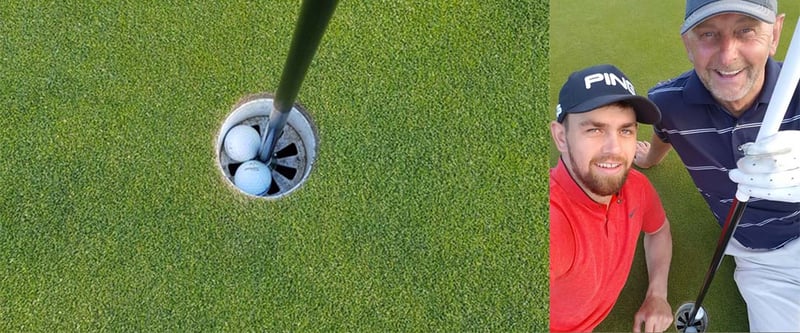 Diese zwei Schotten teilen sich im Matchplay das Loch, da beiden auf der selben Bahn ein Hole-in-One gelingt.