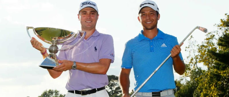 Justin Thomas (li.) und Xander Schauffele durften zum Saisonendebeim FedExCup Finale, der Tour Championship nochmal jubeln. (Foto: Getty)