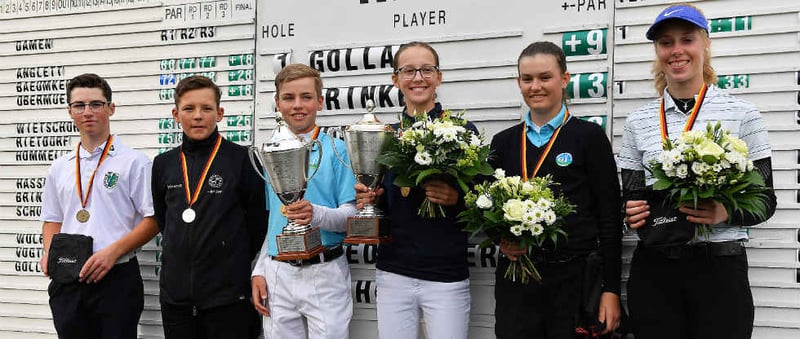 Jugend-DM Die Sieger der AK 14 Jungen und Mädchen (v.l.n.r.): Jan Göhlich, Tim Wiedemeyer, Paul Ulmrich, Philipa Gollan, Malu Brinker und Leonie Wulfers (Foto: Gero Ulmrich)