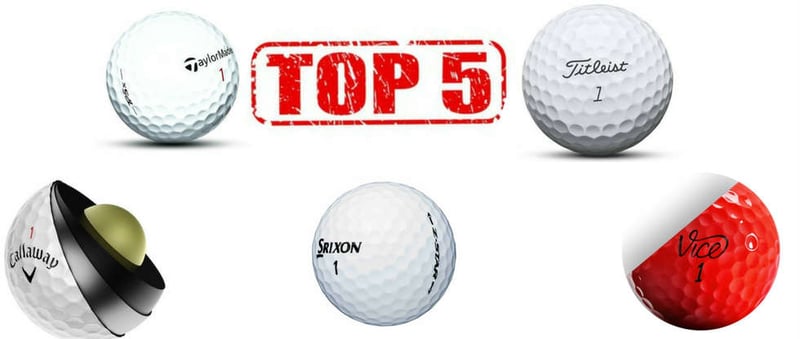 Der Golfball hat eine große Bedeutung im Bag, weswegen wir für Sie die Top 5 zusammengefasst haben. (Foto: Callaway, TaylorMade, Vice Golf, Titleist und Srixon)