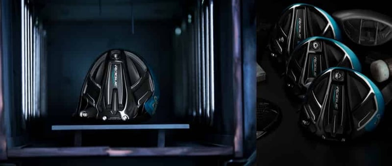 Die Callaway Rogue Driver und Hölzer präsentieren sich in einem futuristisch anmutenden Schwarz und Blau. (Foto: Callaway)
