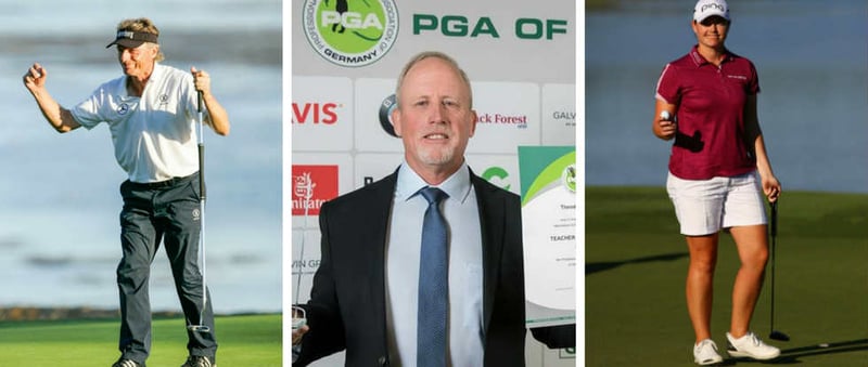 Bernhard Langer, Ted Long und Caroline Masson - sie alle drei haben bei den PGA Awards in Kassel abgeräumt. (Foto: Getty / Facebook: PGAGermany)