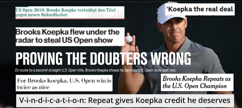 Brooks Koepka wird von der Presse für seinen Sieg bei der US Open 2018 geehrt. (Foto: Screenshots)