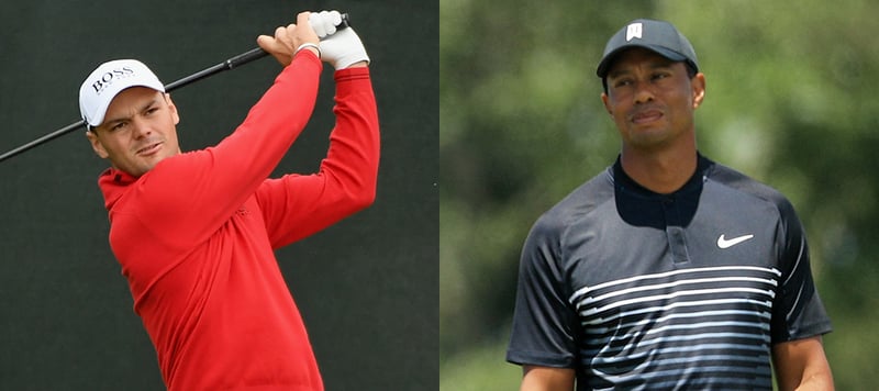 Tiger Woods (r) und Martin Kaymer bleiben bei der US Open 2018 hinter den Erwartungen zurück. (Foto: Getty)