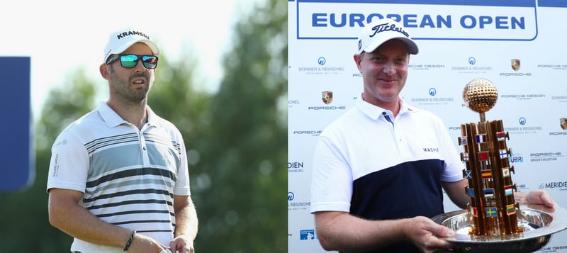 Der deutsche Amateur Allen John (li.) zeigt eine sensationelle Finalrunde und Richard McEvoy gewinnt die Porsche European Open 2018. (Foto: Getty)