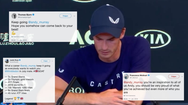 Golfstars zeigen ihren Respekt für Andy Murray. (Foto: YouTube/@ESPN, Twitter/@thomasbjorngolf @JustinRose99 @F_Molinari)