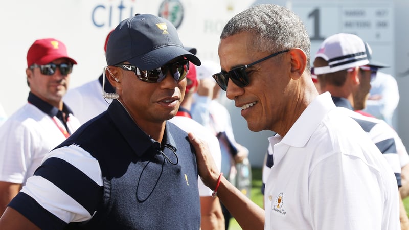 Tiger Woods und Barack Obama beim Presidents Cup im Gespräch. (Foto: Getty)