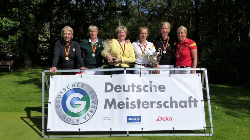 Claudia Rassmann (Frankfurter GC), Heidi Matzke (GC Sylt), Marion Kaufmann (GC Neuhof), Stephanie Kiefer (G&LC Kronberg), Susanne Lichtenberg (Krefelder GC) und Caroline Effert (Aachener GC). (von links, Foto: DGV/Kirmaier)