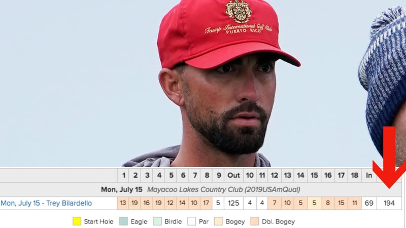 Trey Bilardello wird nach 202 beim US-Amateur-Qualifier wegen Unsportlichem Verhalten disqualifiziert. (Fotos: Getty/ Twitter.com/JoelMBeal)