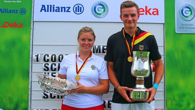 Marie Coors (Frankfurter GC) und Jannik de Bruyn (GC Hösel) sind die neuen Deutschen Meister der Damen und Herren. (Foto: DGV/stebl)