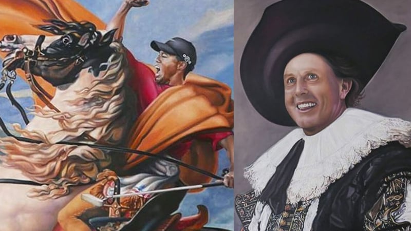 Tiger Woods und Phil Mickelson, Öl auf Leinwand. (Fotos: Instagram.com/@mattlandersart)