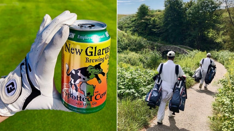 Links: Eine der beliebtesten Biersorten Wisconsins. Rechts: Caddies, die auf den Plätzen Pflicht sind. (Fotos: Jürgen Linnenbürger)