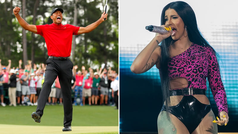 Rapperin Cardi B (rechts) will ihr nächstes Album nach Tiger Woods benennen. (Fotos: Getty)