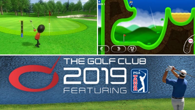 Golfspiele abseits des Golfplatzes. (Screenshots: Wii Sports, Super Stickman Golf, The Golfclub 2019)