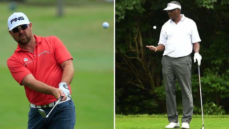 Brady Schnell (links) kritisiert Vijay Singh (rechts) wegen seiner Teilnahme an einem Korn Ferry Tour Event scharf. (Foto: Getty)