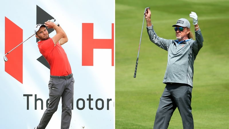 Max Kieffer und Miguel Angel Jimenez in der ersten Runde des British Masters der European Tour. (Foto: Getty)