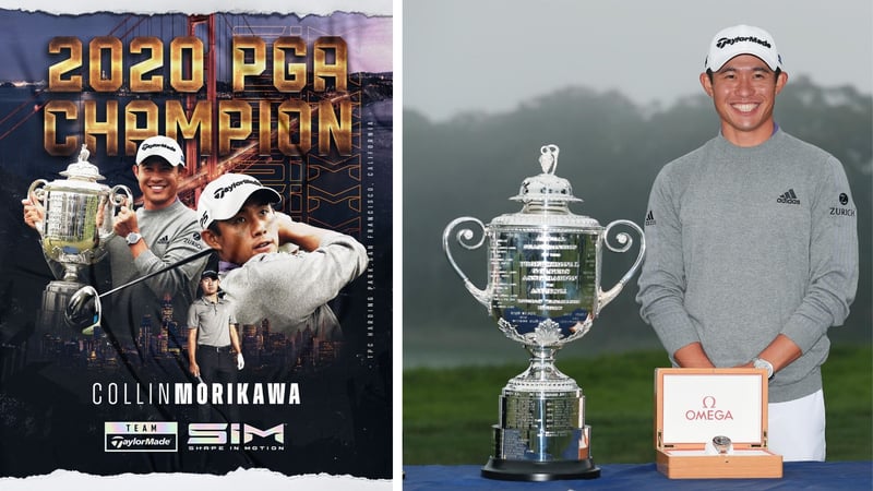 Collin Morikawa mit dem breitestem Siegerlächeln des Jahres (Foto: Twitter: @ TaylorMade Golf und Getty)