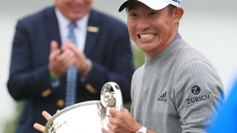 Collin Morikawa und die Wanamaker Trophy bei der PGA Championship 2020. (Foto: Getty)