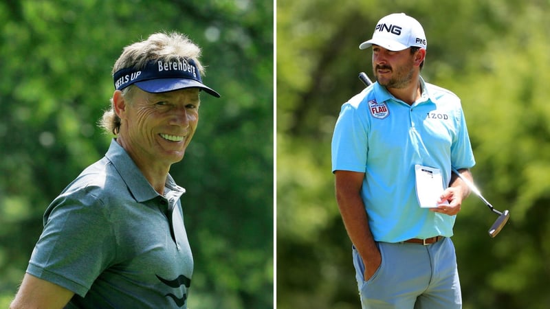 Die beiden deutschen Vertreter Stephan Jäger und Bernhard Langer setzen sich oben fest. (Foto: Getty)