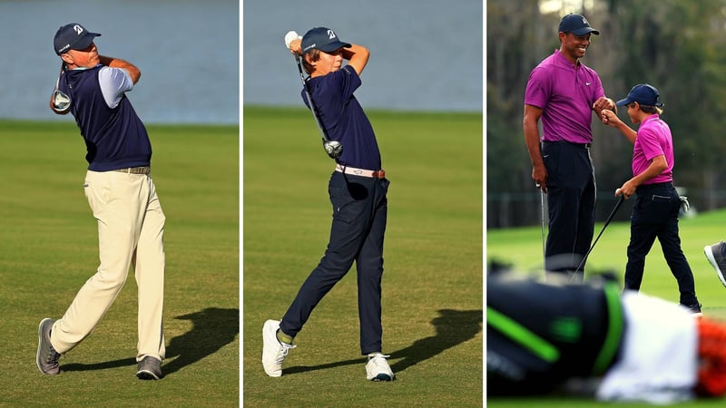 Matt Kuchar, Cameron Kuchar, Tiger Woods und Charlie Woods [von links nach rechts] bei der PNC Championship. (Foto: Getty)