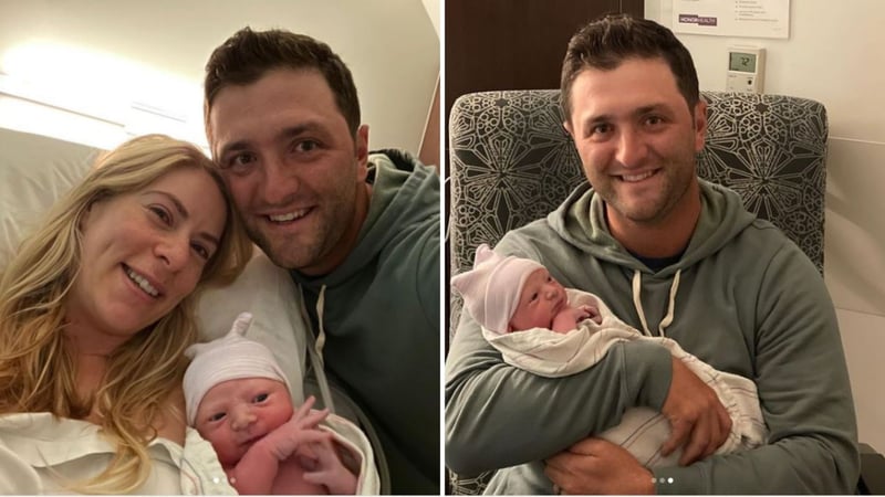 Eine Woche vor dem Masters können sich Jon und Kelley Rahm über die Geburt ihres Sohnes freuen. (Fotos: Instagram/@jonrahm)