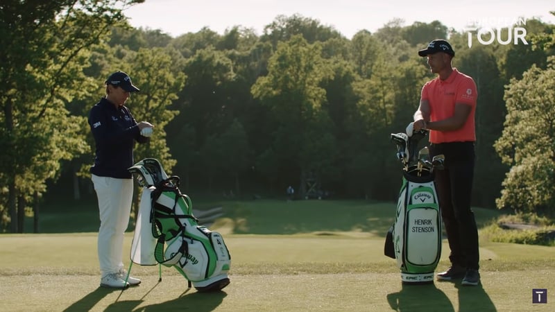 Annika Sörenstam gegen Henrik Stenson: Wer schafft es auf's Grün? Jeder Schläger darf nur einmal verwendet werden. (Foto: Youtube/@European Tour)