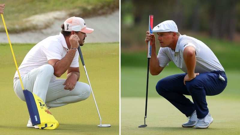 Zwei Golfer in Lauerstellung. Kommt es an diesem Wochenende bei den US Open 2021 zum langersehnten Duell 