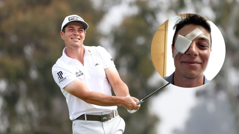 Beim Aufwärmen für die zweite Runde der US Open 2021 zog sich Viktor Hovland eine kuriose Verletzung zu. (Foto: Getty / kleines Bild: Instagram.com/viktor_hovland)