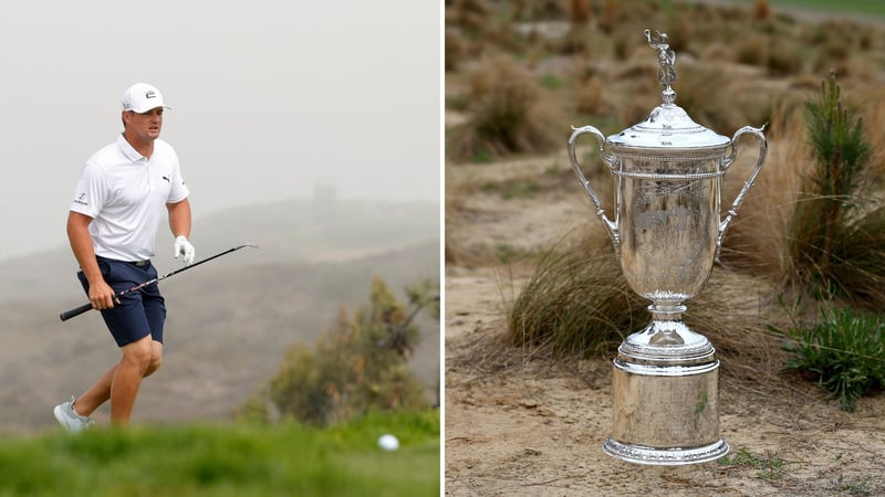 Vorjaharessieger Bryson DeChambeau, während seiner Proberunde in Torrey Pines - rechts das Objekt der Begierde. (Foto: Getty)