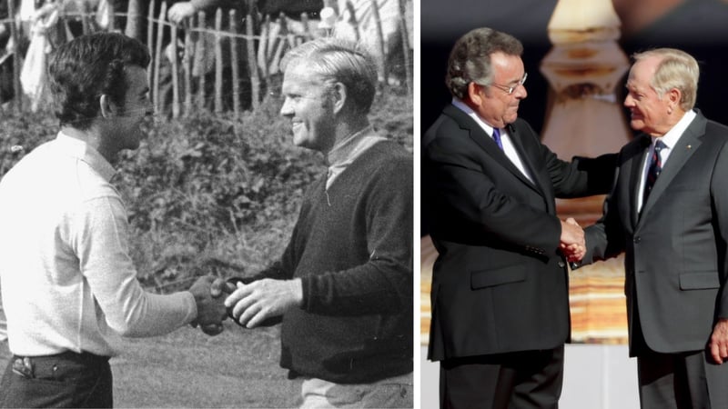 Tony Jacklin und Jack Nicklaus beim Ryder Cup 1969 und 2016. (Fotos: Getty)