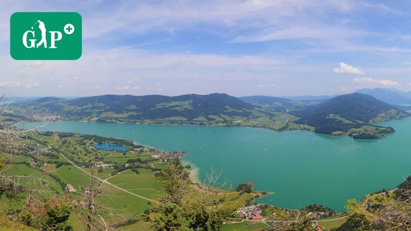 Ausblick von der Drachenwand auf Orte am Mondsees und den Golfclub Mondsee. (Foto: H. Raab)