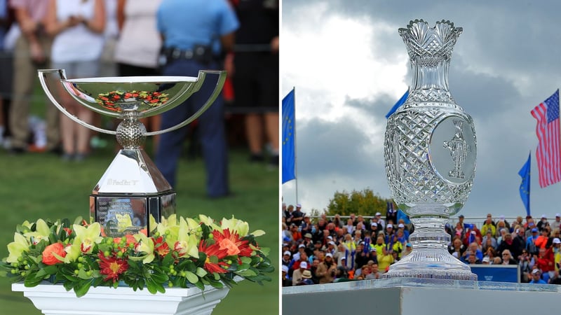 Die begehrten Trophäen für Tour Championship der PGA Tour (li.) und der Solheim Cup (re.) werden in dieser Woche vergeben. (Foto: Getty)