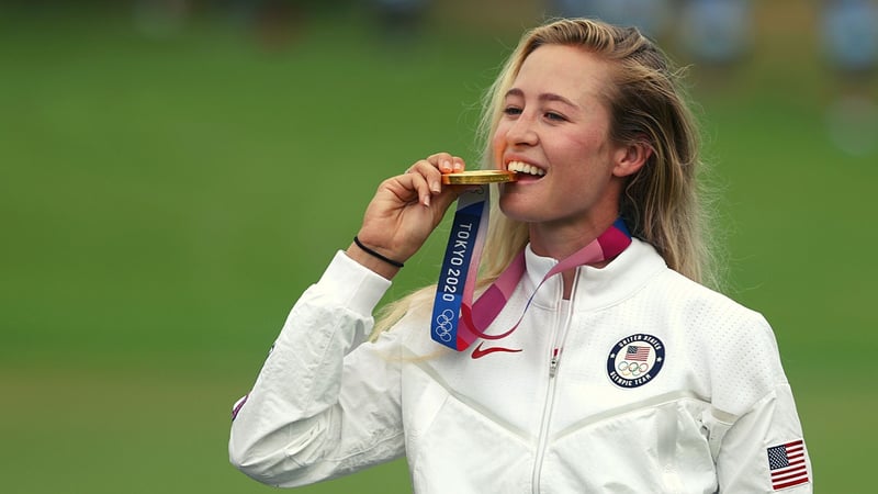 Nelly Korda gewinnt das olympische Golfturnier der Damen und die Goldmedaille in Tokio. (Foto: Getty)