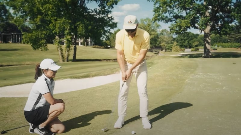 Adventures in Golf: in der neuen Episode spielt Lang mit verbundenen Augen Golf. (Bild: Getty)