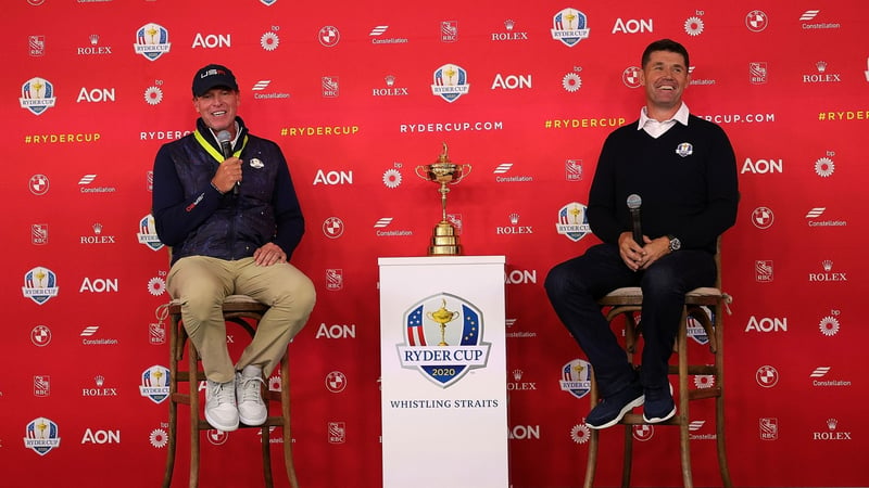 Sichtlich gut gelaunt vor dem Ryder Cup 2021: US-Kapitän Steve Stricker (l.) und Europa-Kapitän Padraig Harrington. (Foto: Getty)