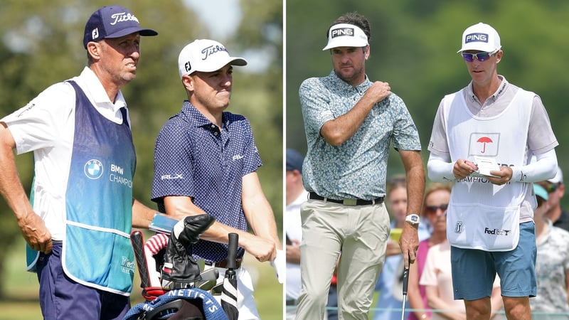 Die einen gehen gemeinsame, die anderen getrennte Wege: Justin Thomas beschäftigt nun Jim Mackay (li.), Bubba Watson und Ted Scott trennen sich. (Foto: Getty)