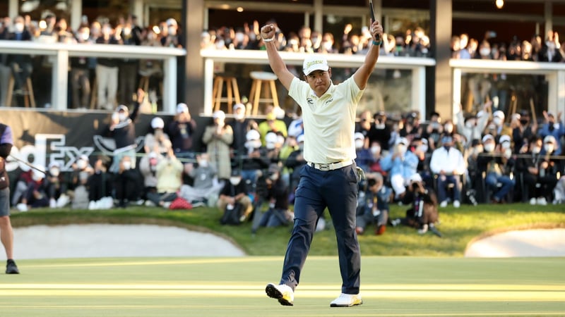 Das japanische Publikum tobt, als Matsuyama das Eagle auf der 18 spielt (Foto: Getty)