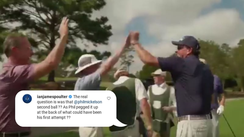 Mickelson fieert sein Hole-in-One. Ian Poulter äußert via Instagram seine Bedenken. (Foto: Twitter)