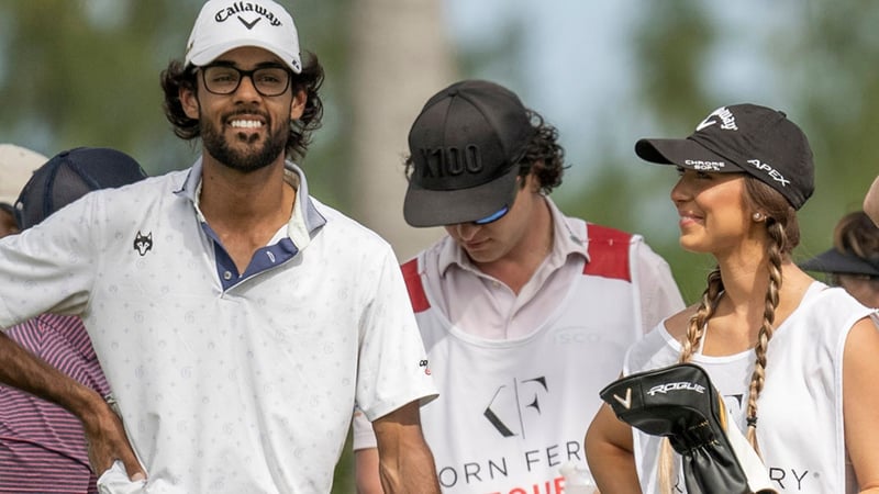 Akshay Bhatia gemeinsam mit seiner Freundin auf der letzten Runde. (Foto: Twitter/@KornFerryTour)