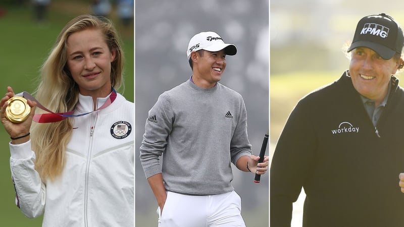 Nelly Korda, Collin Morikawa und Phil Mickelson besetzen das Treppchen. (Foto: Getty)