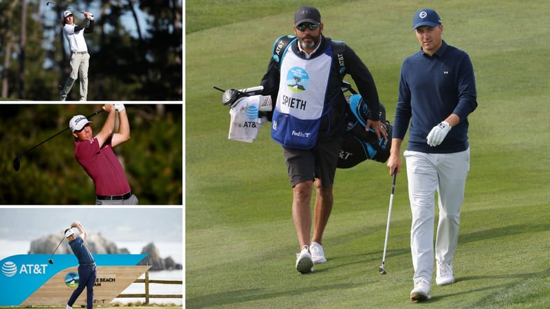 Das Führungs-Trio und Jordan Spieth beim PGA Tour Pebble Beach ProAm. (Fotos: Getty)