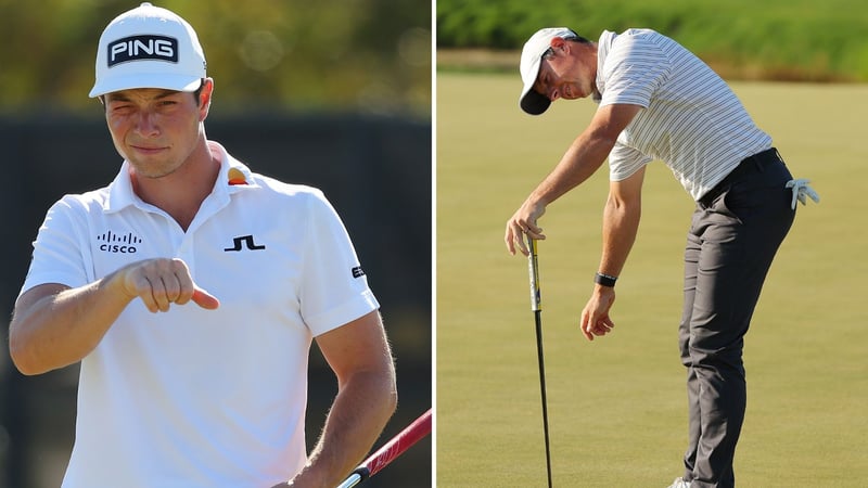 Zwei Gemütslagen - zwei Schläge Unterschied. Viktor Hovland führt nach zwei Tagen auf der PGA Tour. (Fotos: Getty)
