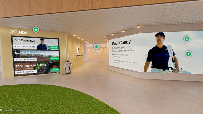 Ein erster Blick in das virtuelle Porsche-Clubhaus, in dem die Fans Paul casey Ihre Fragen stellen dürfen. (Foto: Porsche)