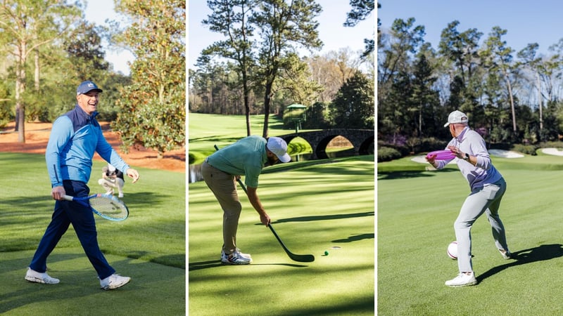 Kurz vor dem US Masters 2022: Bryson DeChambeau spielt den Augusta National mal anders. (Foto: Twitter/@DudePerfect)