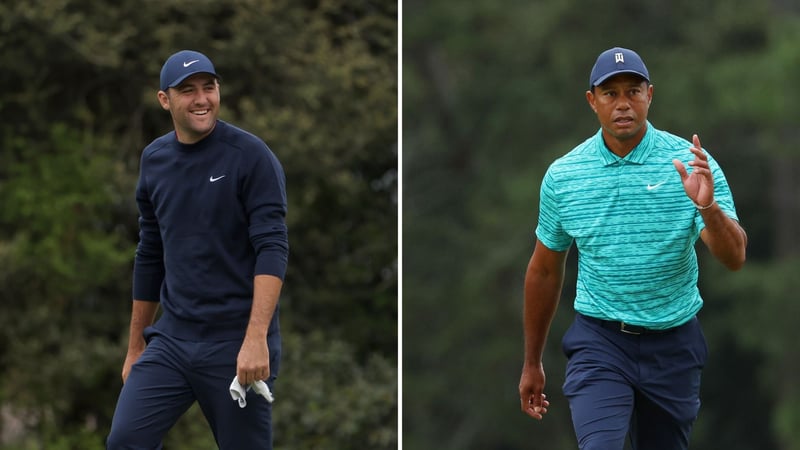 Scottie Scheffler und Tiger Woods in der zweiten Runde beim US Masters 2022. (Foto: Getty)