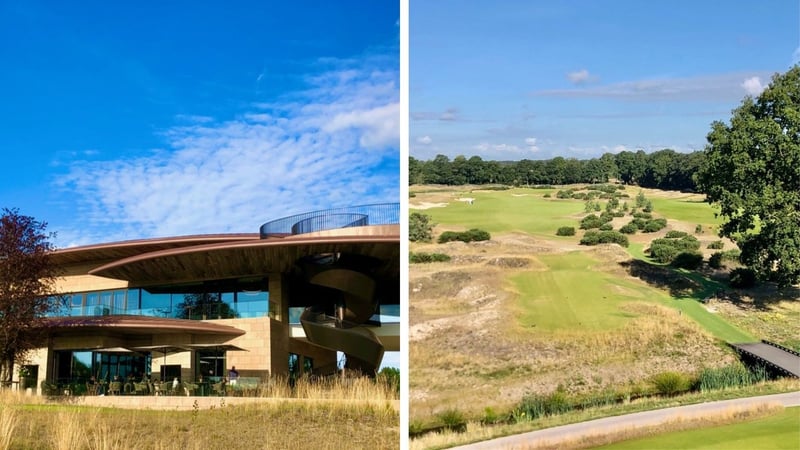 (Fotos Jürgen Linnenbürger: BERNARDUS GOLF Clubhaus und Blick von der Aussichtsterrasse auf Tee 1)