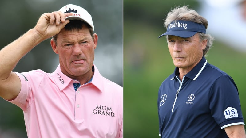 Alex Cejka (l.) und Bernhard Langer bei der Senior Open 2022. (Foto: Getty)