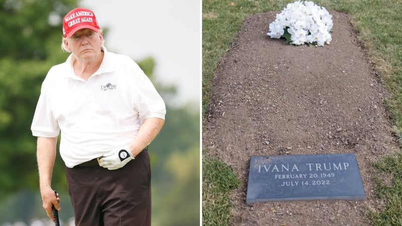 Donald Trump spielt im eigenen Golf Club, in dem auch seine Ex-Frau begraben wurde. (Foto: Getty & Twitter/@SCWatt)