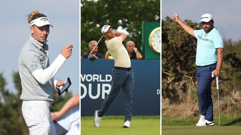 Die besten Deutschen nach Runde 1: Marcel Siem (links) und Max Kieffer (Mitte). Romain Langasque (rechts) schießt eine 61 auf dem Old Course. (Foto: Getty)