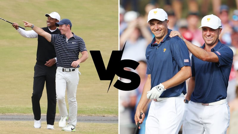 Tiger Woods und Rory McIlroy versus Jordan Spieth und Justin Thomas (v.l.). (Foto: Getty)